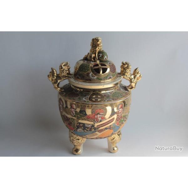 Grand Br�le parfum c�ramique Satsuma Japon chien F�