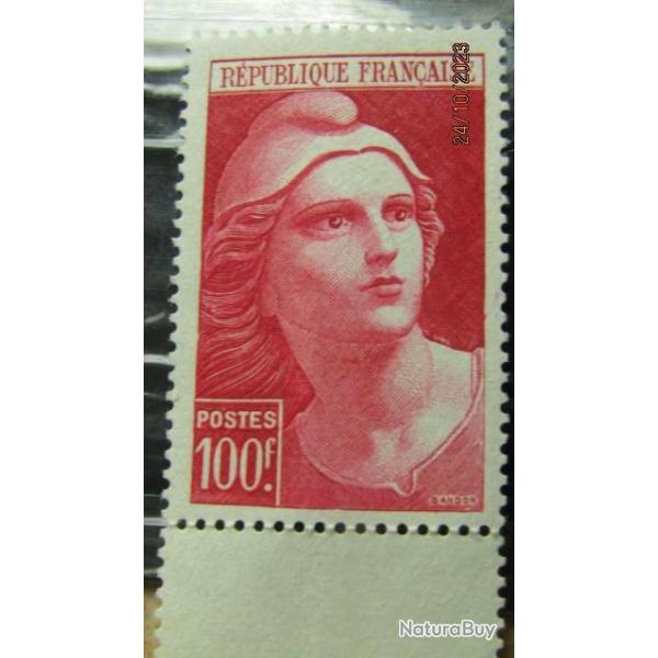 timbre anomalie erreur dite � la bretelle 100Frs CARMIN TYPE MARIANNE DE GANDON + s�rie timbres