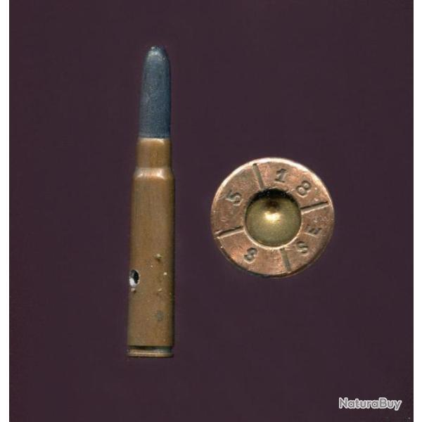 7.92 x 57 Mauser - RARE cartouche  blanc pour MG 08 - 14-18 - balle bois bleu - tui acier cuivr
