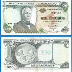 Mozambique 1000 Escudos 1972 Billet Ultramarine Colonie Portugal Coutinho Rare Sans Surcharge