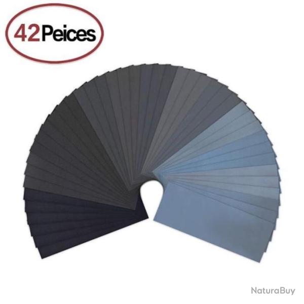 Lot de 42 Papier de Verre Abrasif 23 x 9.3cm 120/220/2500/3000/4000/5000 (3X14)