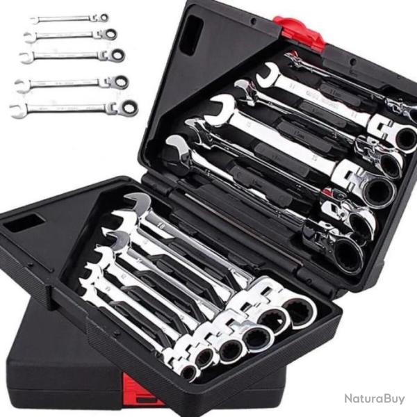 Jeu de 12 Cl� � cliquet mixtes combin� Spanner t�te mobile