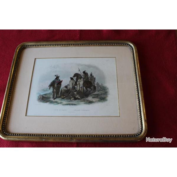 Indiens CROWS par Johann HRLIMANN gravure originale vers 1840