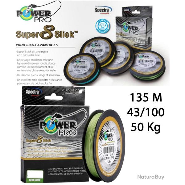 TRESSE POWER PRO SUPER 8 SLICK VERT 43/100 en 135m