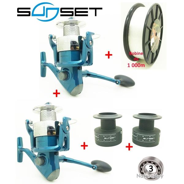 Lot de 2 moulinets mer Sunset SW + Bobine nylon 1 000m