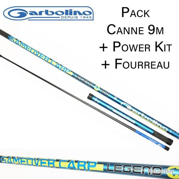 Pack coup Carpe Garbolino Game Over Carp Legend 9M00 + Mini rallonge + Power kit + Fourreau Canne li