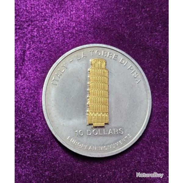 Monnaie : Nauru 10 dollar, 2006. Argent, tour de Pise plaqu�e or (tirage 2000 exemplaires)
