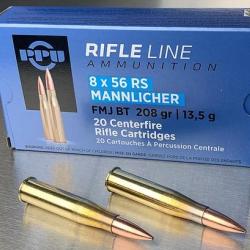 Cartouches PPU Calibre 8x56RS MANNLICHER FMJ 208grs - Boite de 20 unit&eacute;s