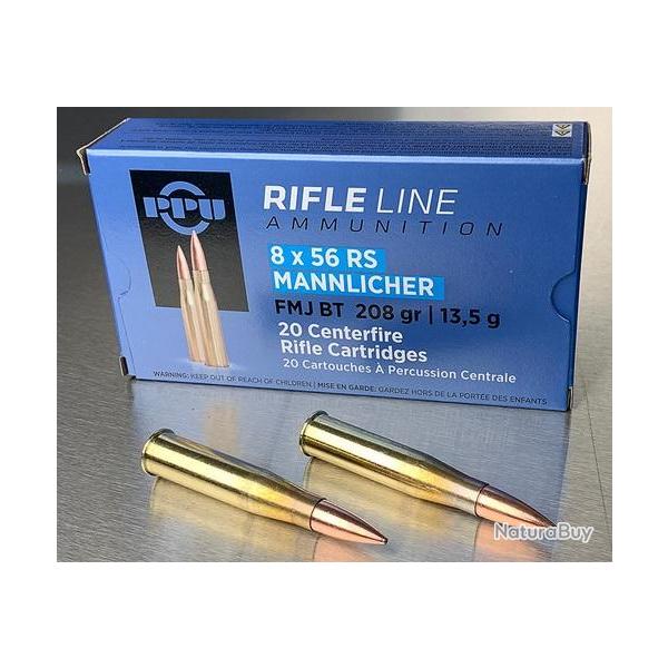 Cartouches PPU Calibre 8x56RS MANNLICHER FMJ 208grs - Boite de 20 unit�s