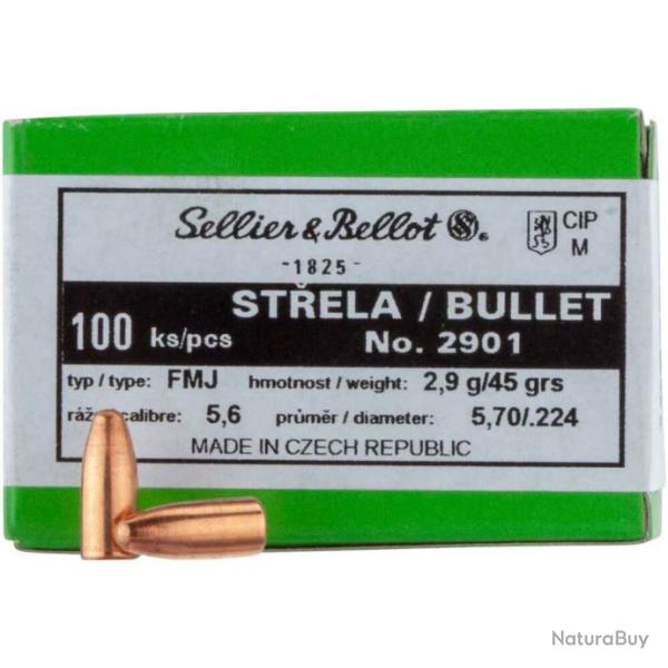 ogives sellier-bellot calibre 22 fmj 45 grains boites de 100 unites 2901