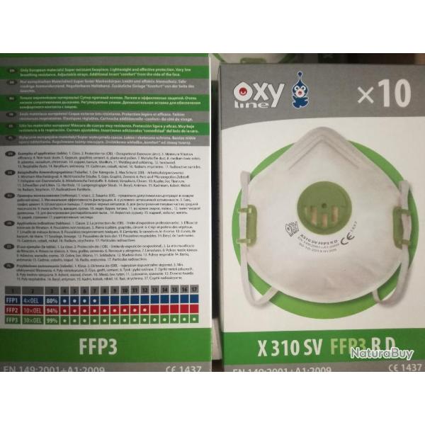 Boite de 10 masques FFP3 r�utilisables avec valve