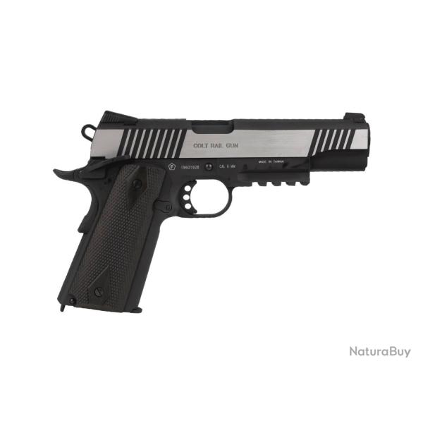 Colt 1911 Rail Gun GBB CO2 - Stainless & Noir - Cybergun/KWC