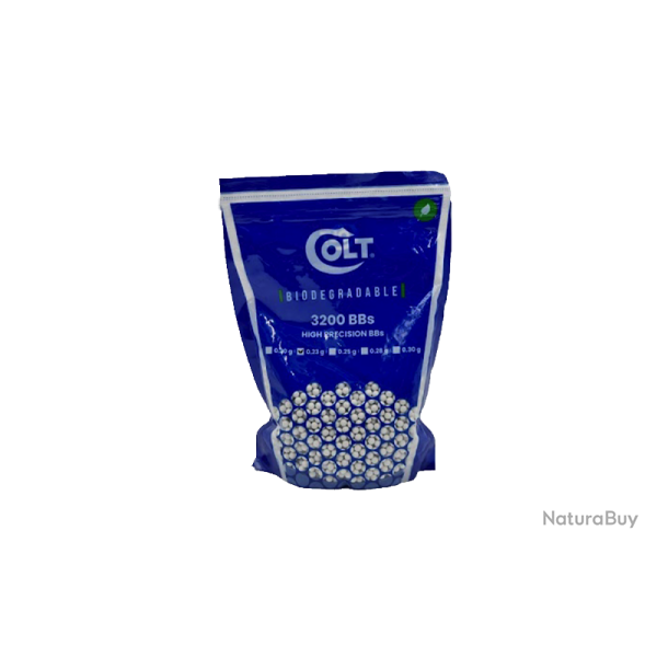 Sachet de billes BIO Colt 0,23g - 3200 BBs / Blanc - Cybergun