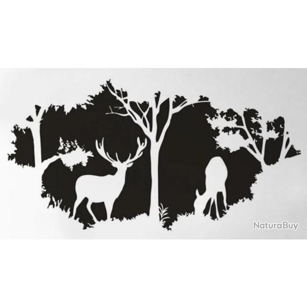 1x Autocollants cerfs & biche en for�t  d�co voiture camping car ou autres noir ou blanc !