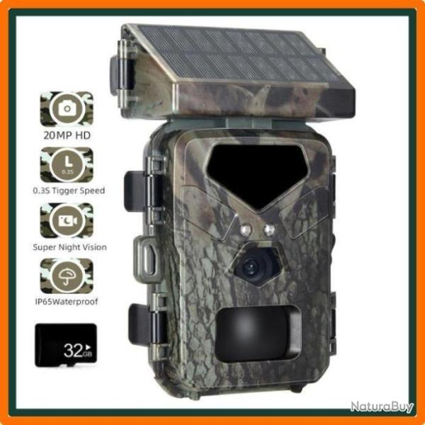 Cam�ra de chasse solaire 20MP - Etanche IP65 - Carte m�moire 32 GO offerte - Livraison gratuite