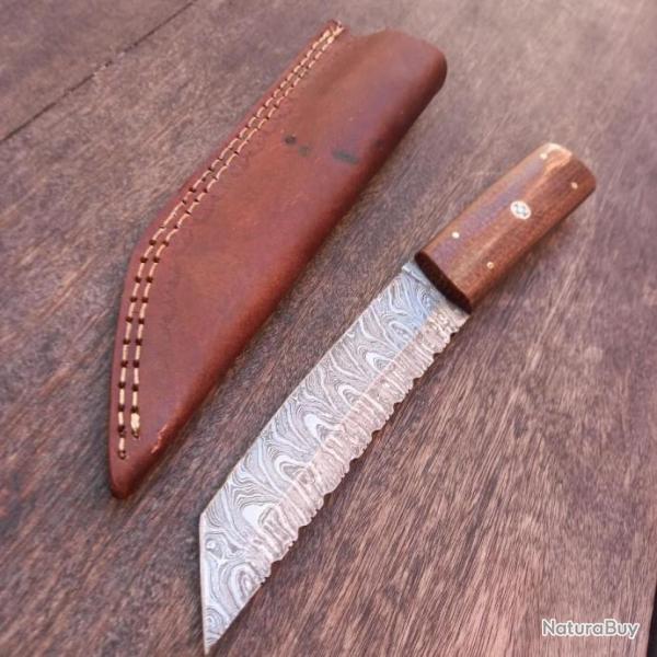 Joli Couteau Damas TANTO avec tui en cuir