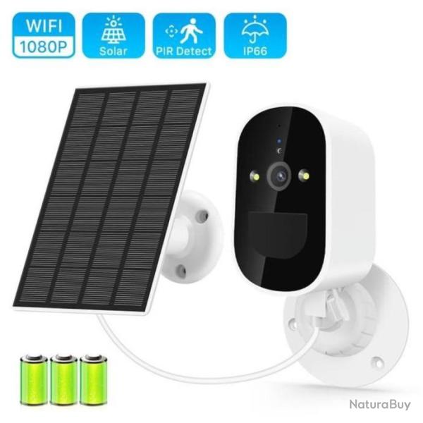Cam�ra de Surveillance solaire sans fil Wifi s�curit� ext�rieure Full HD IP �tanche IP66 + batterie