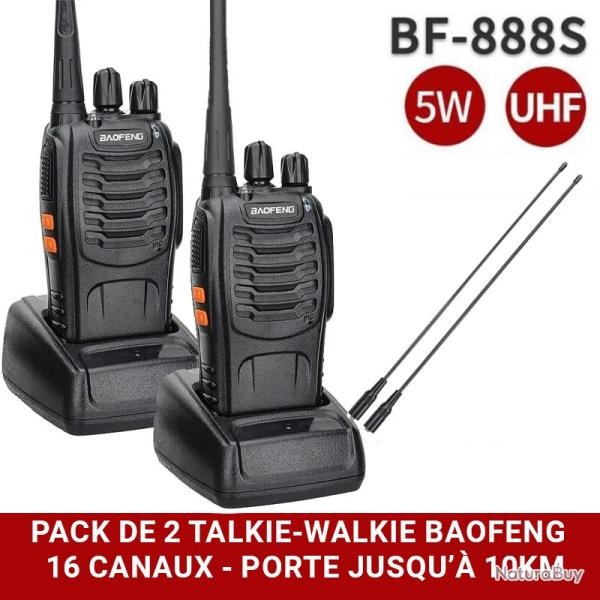 PACK 2x BAOFENG 888S 5W - AVEC 2x ANTENNES EXTRA LONGUE PORTE - 16 canaux - LIVRAISON GRATUITE !!