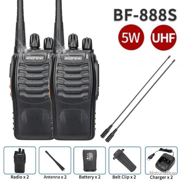 PACK 2x BAOFENG 888S 5W - AVEC 2x ANTENNES TRS LONGUE PORTE - 16 canaux - LIVRAISON GRATUITE !!