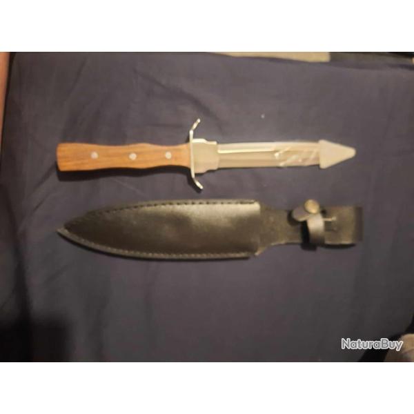 Dague  Manche en bois Lame de poignard avec Etui en Cuir