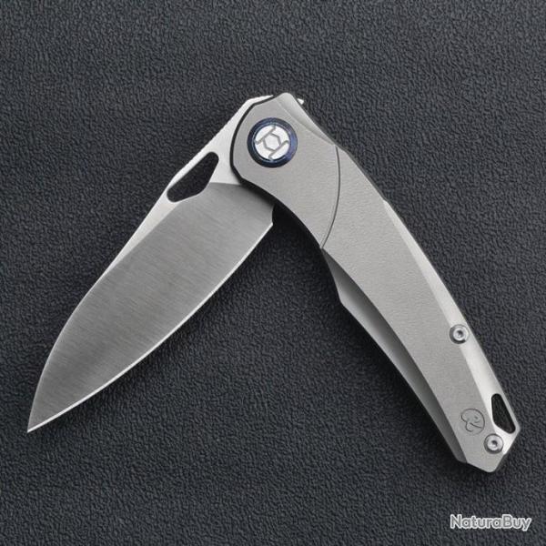 Couteau Kunwu Knives Zen Lame Acier Elmax Manche Gray Titane IKBS Clip Framelock KUNK704