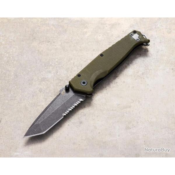 Couteau Schrade Melee OD Green A/O Lame Tanto Acier D2 Manche G10/Acier Frame Lock Clip SCH1159324