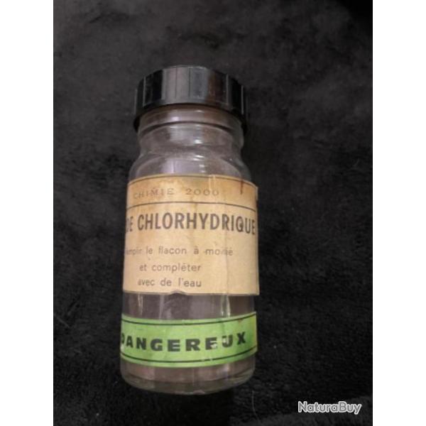 flacon acide chlorhydrique En verre ancien  Mat�riel chimie vintage marqu� chimie 2000