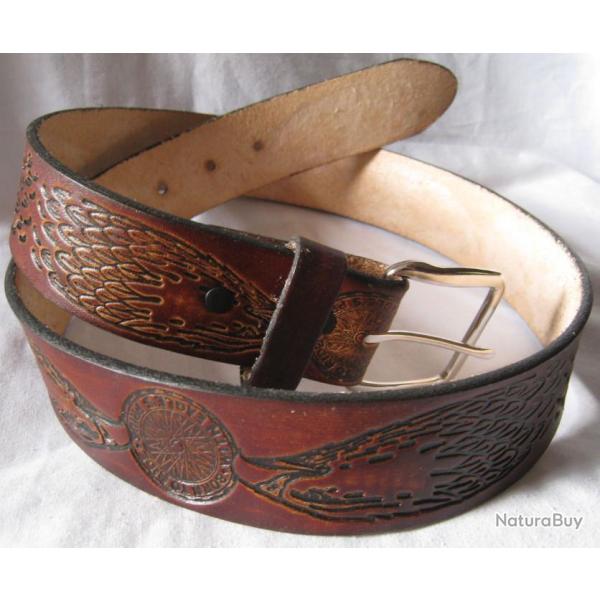 CEINTURE BRUN CUIR MOTIF AIGLE  SUDISTE  USA - Ref.066