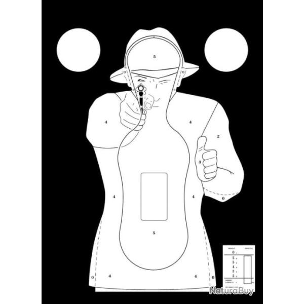 Paquet de 100 Cible Silhouette Police Blanc Fond Noir 51-71 Cm