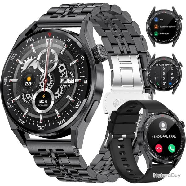 Montre Connect�e Appels Bluetooth Assistant Vocal Int�gr� Ecran 1,39" Etanche Tracker NOIR
