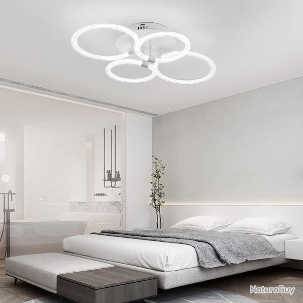Plafonnier LED Moderne 4 Cercles 60W Blanc Froid 4600K Plafonnier Contemporain BLANC