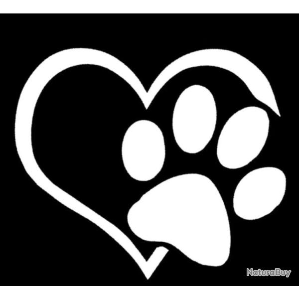 1 x feuille autocollants de voiture motif coeur patte de chien Noir ou blanc .