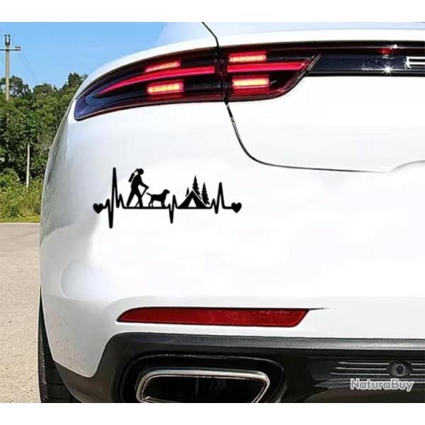 1 x feuille autocollants de voiture ou autres motif fille randonneur avec chien  Noir ou blanc .