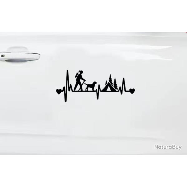 1 x feuille autocollants de voiture ou autres motif fille randonneur avec chien  Noir ou blanc . B