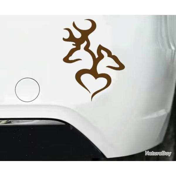 1 x feuille autocollants de voiture ou autres motif  cerf biche avec coeur  Noir ou blanc .