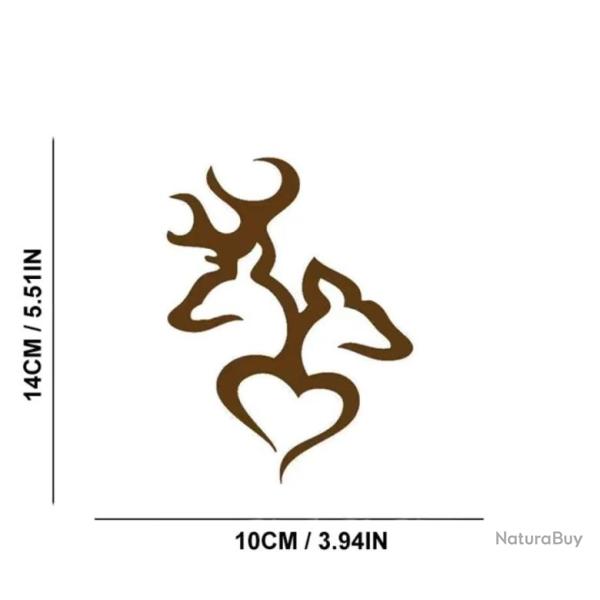 1 x feuille autocollants de voiture ou autres motif  cerf biche avec coeur  Noir ou blanc . A
