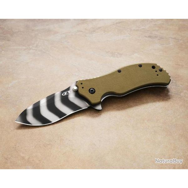 Couteau Zero Tolerance A/O Tiger Lame Acier MagnaCut Manche G10 OD Green Linerlock USA ZT0350OLTS
