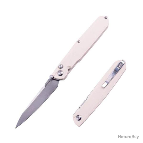 Couteau Real Steel G5 Metamorph Ivory Manche G10 Lame Acier Sandvik 14C28N Satin Button Lock RS7831I