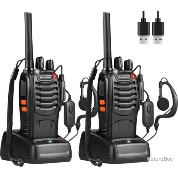 PACK 2x BAOFENG Talkie Walkie Longue Port�e 88E Rechargeable Pmr 446 MHz 16 Canaux avec Ecouteurs