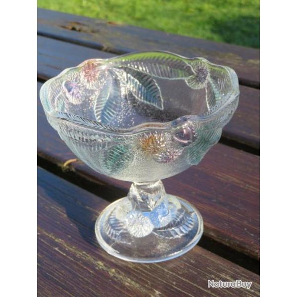 VINTAGE-coupe  Fruits/Glace & Sorbet en verre press moul a dcor vgtal polychrome-FRANCE(XX)