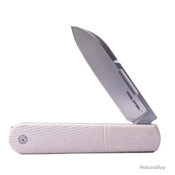 Couteau Real Steel Barlow RB-5 Ivory Manche G10 Lame Drop Point Acier N690 Slip Joint Clip RS8021I
