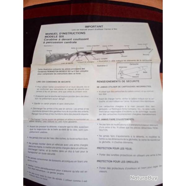 Manuel d'instruction carabine Remington mod�le Six