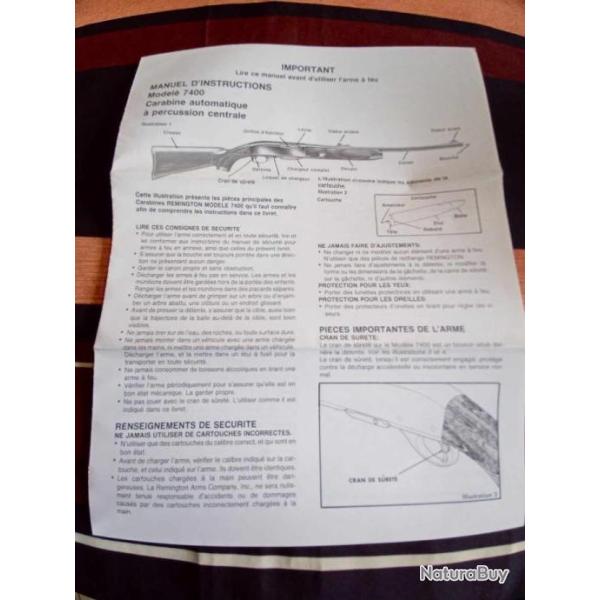 Manuel d'instruction carabine Remington mod�le 7400