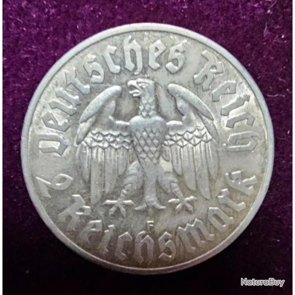 Monnaie Allemagne: 2 reichmark Martin Luther, 1933 - F, Stuttgart, ARGENT