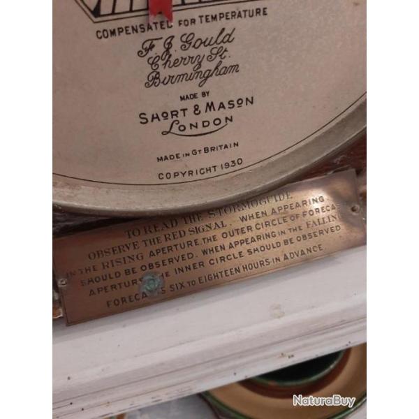 Grand pr�dicateur de temp�te 1930 anglais. Stormoguide barom�tre aneroide