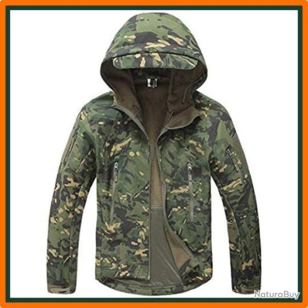 Veste coupe vent avec capuche doubl�e en molleton -  Imperm�able - Green CP -Chaud et confortable