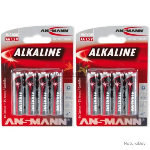 Lot de 8 piles AA LR06 sous blister Alkaline