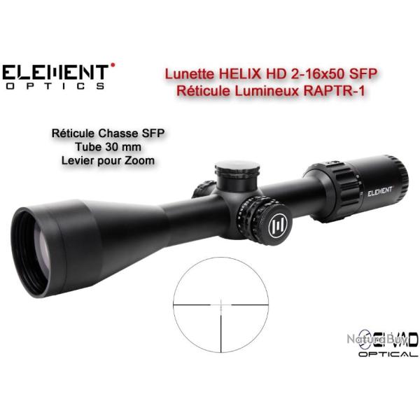 Lunette Chasse Element Optics HELIX HD 2-16x50 SFP - R�ticule Lumineux RAPTR-1