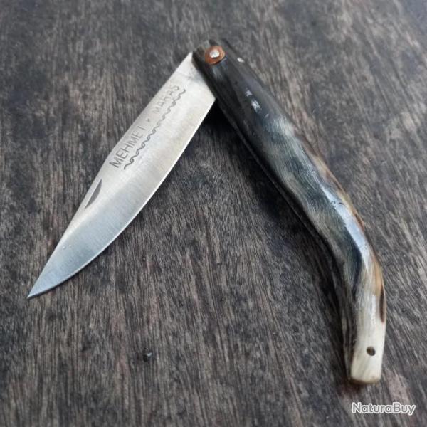 Joli Couteau ARTISANAL de KAHRAMANMARAS  CAPUCIN 2 CLOUS par MEHMET K.MARAS Manche en belle corne