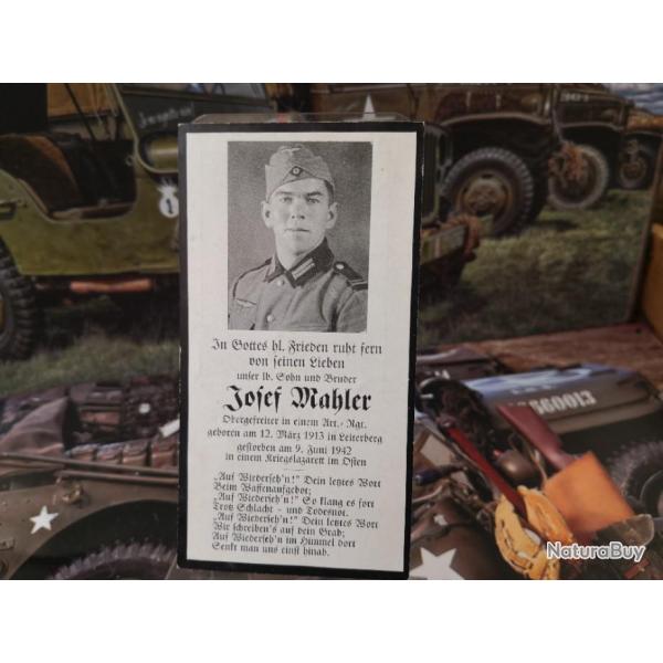 Avis de d�c�s d'un soldat allemand mort dans un h�pital militaire en 1942